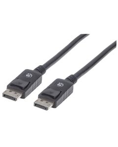 Manhattan DisplayPort 1.2 Cable, 4K@60hz, 1m, Male to Male, With Latches, Fully Shielded, Black