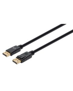 Manhattan DisplayPort 1.4 Cable, 8K@60hz, 1m, PVC Cable, Male to Male, With Latches, Fully Shielded, Black