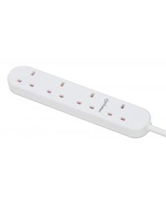 Manhattan Extension Lead UK, x4 output, 2m cable, 13A, White, Power Strip, Three Year Warranty