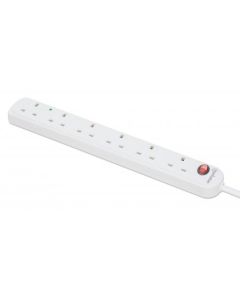 Manhattan Extension Lead UK, x6 output with on/off switch (neon) and Surge Protection, 2m cable, 13A, White