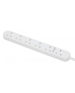 Manhattan Extension Lead UK, x6 output, 2m cable, 13A, White, Power Strip, Three Year Warranty