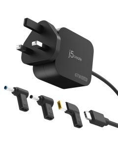 J5Create JUP1565DCF3A-FN 67W GaN PD USB-C Mini Charger with 3 Types of DC Connector - UK